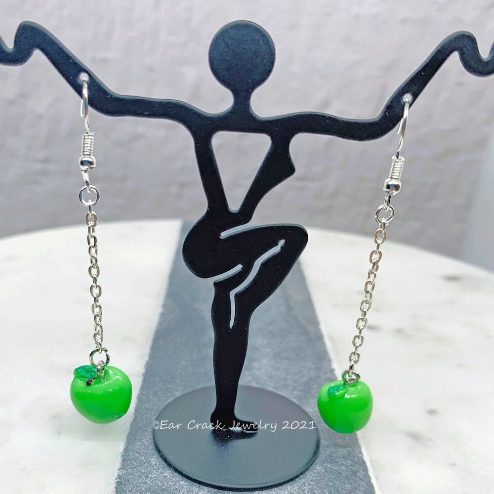 Green Apple Fruit Dangle Earrings